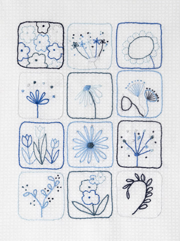 Floral Embroidery Panel Kit - Blue