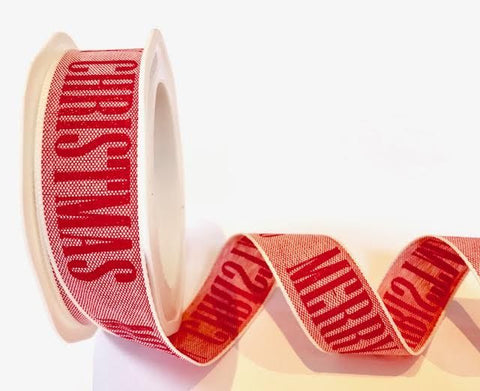 25mm woven Red Merry Christmas