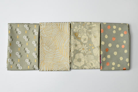 Grey Metallic Collection fabric bundle- 4 Fat 1/4's