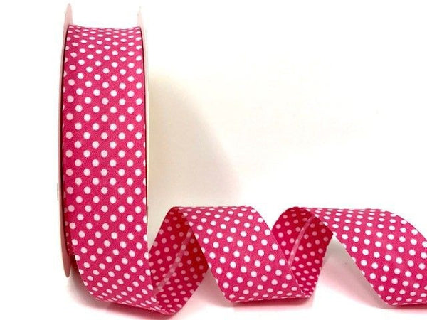 30mm Mid Pink with White Polka Dot Bias Binding