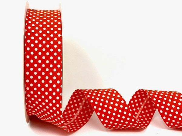 30mm Orange with White Polka Dot Bias Binding