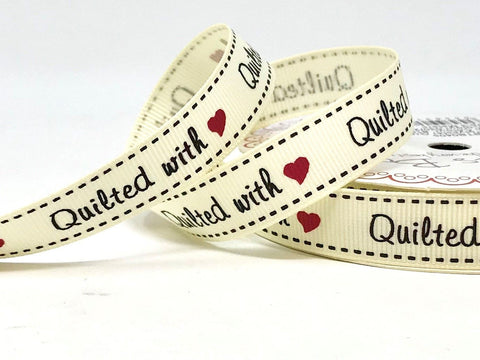 Quilted With Love Print 16mm Grosgrain Ribbon