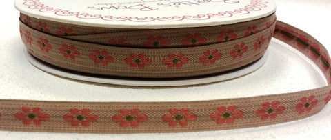 Pink 9mm Woven Flower Forest Friends Ribbon