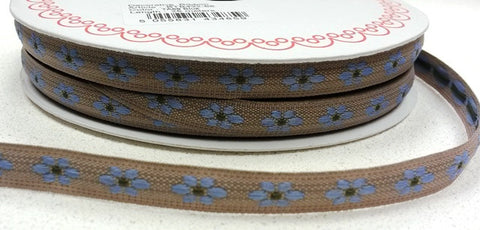 Blue 9mm Woven Flower Forest Friends Ribbon